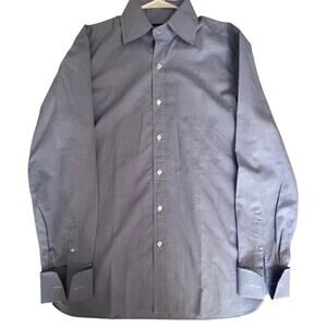 Tom Ford Dress Shirt 42/16.5 Italy Blue Micro-Check Spread Collar Long Sleeve